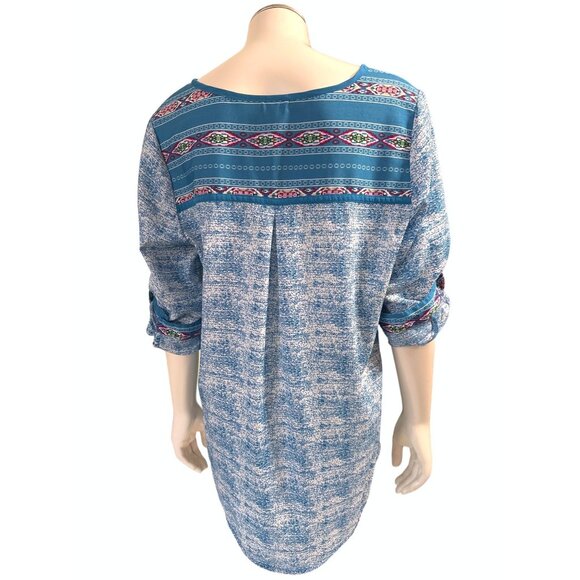 Antilia Femme All Polyester Lightweight Aztec Southwest Short Sleeves Blouse Siz - Picture 3 of 9